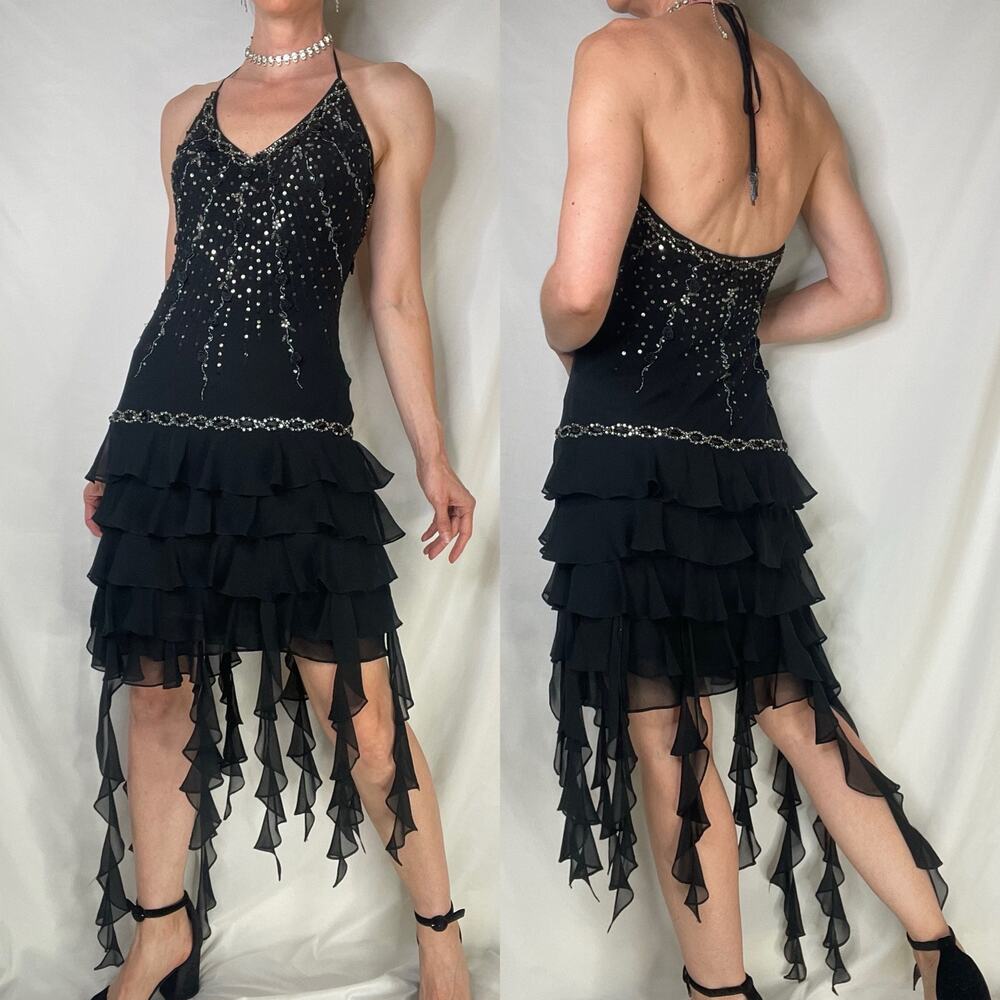 Sue Wong beaded‎ sequin rosette halter silk prom dress fairy cocktail Nocturne 4 - Picture 11 of 14